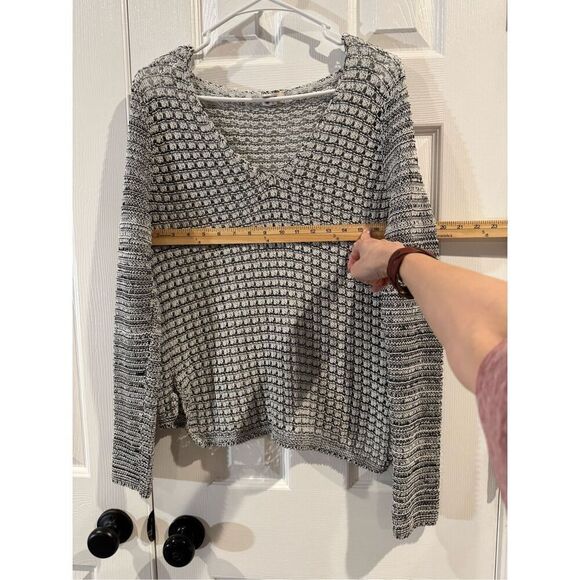 Helmut Lang Sweater Open Knit Long Sleeve Black White Grey Wide Neck Pullover L - Picture 7 of 15